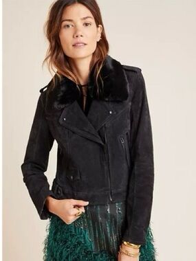 BlankNYC Suede Moto Jacket with Removable Faux Fur Collar - Women